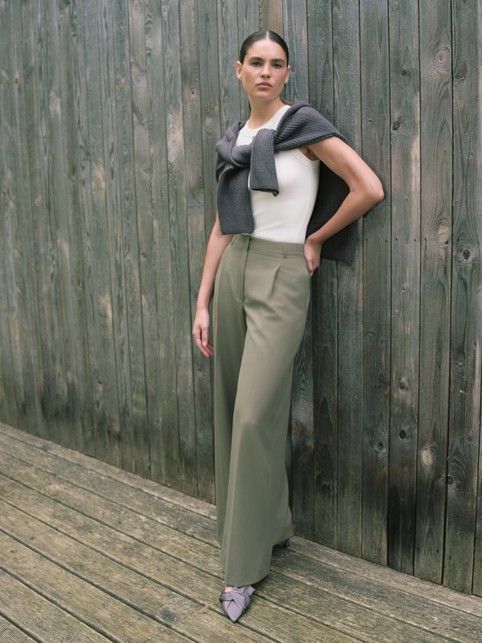 Брюки из костюмного полотна цвета хаки LBK 3258