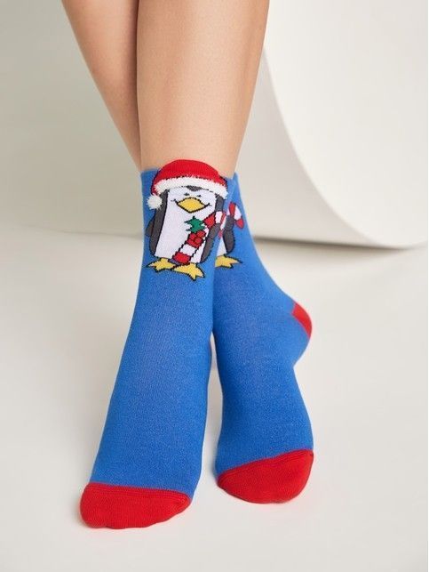 Новогодние женские носки с пикотом «Пингвин»