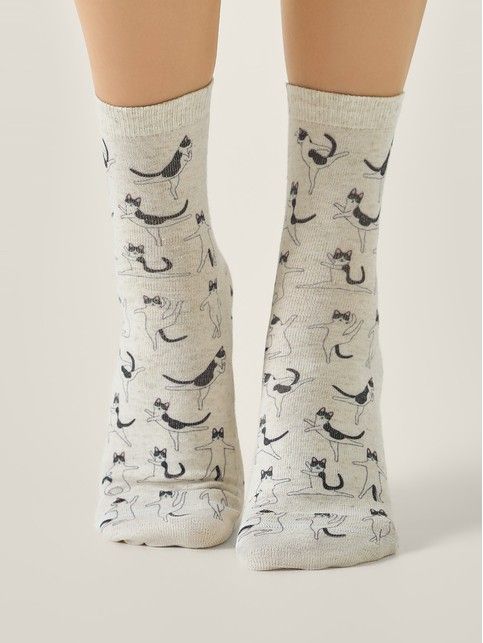 Носки со льном из лимитированной коллекции BEST FRIENDS «Йога-кот»