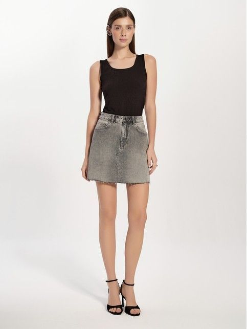 Джинсовая юбка-mini оксидной варки со вставками по бокам CON-761