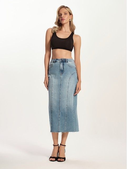 Джинсовая юбка-midi с дугообразными вытачками CON-804