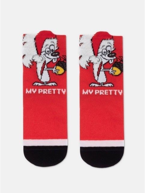 Новогодние детские носки с пикотом "Squirrel" из объёмной пушистой нити