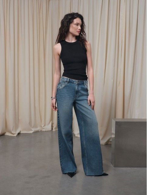 Джинсы wide leg из eco-friendly денима с эффектом потёртостей CON-805