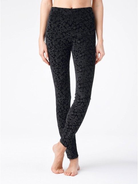 Velvet leggings with a floral print ADELINA