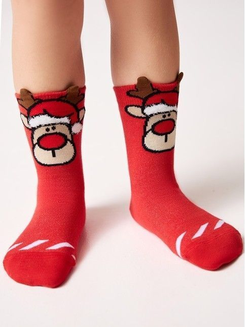 Новогодние носки с пикотом «Рудольф»