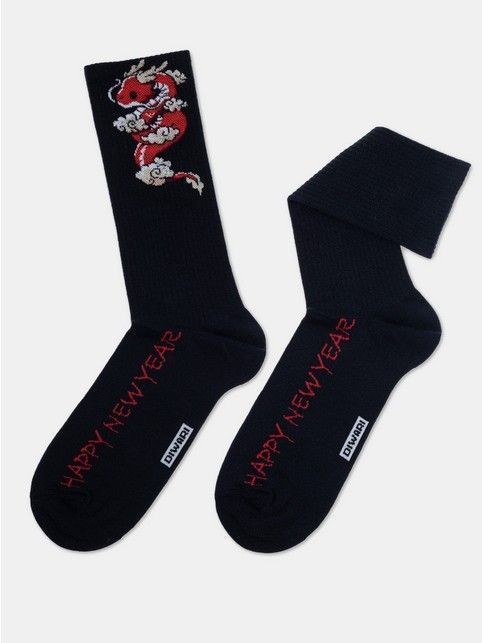 Новогодние темно-синие носки с пикотом «Змейка»