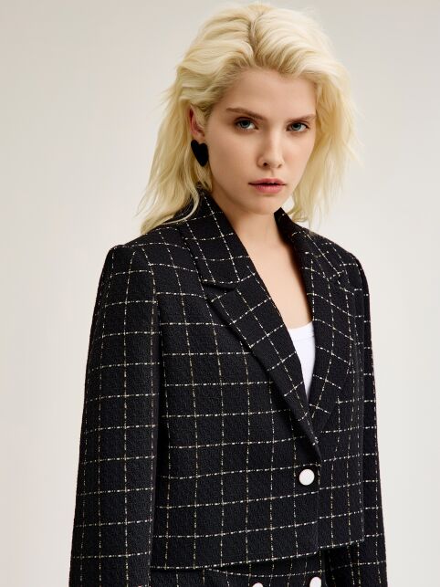 Укороченный жакет в клетку из твида LJ 3264 - купить в интернет-магазине Conte
