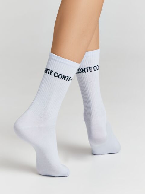 Удлиненные носки из хлопка в рубчик с надписью «CONTE» - купить в интернет-магазине Conte