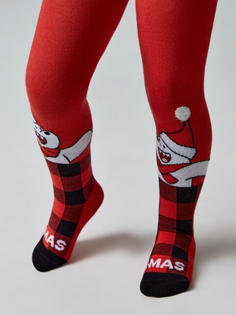 Новогодние хлопковые колготки с рисунком «Мишка» из объёмной пушистой нити Новогодние хлопковые колготки с рисунком «Мишка» из объёмной пушистой нити - купить в интернет-магазине Conte