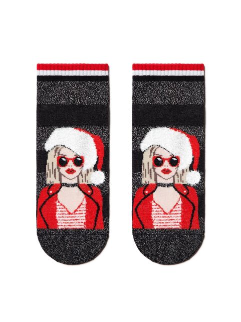 Short Christmas socks "Santa's Girlfriend" with rhinestones and lurex - buy in the online store Conte
