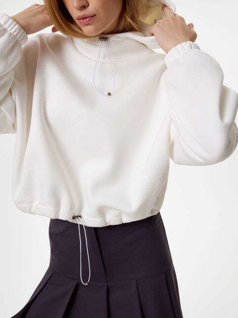 Укороченный джемпер из футера на флисе с капюшоном LD 3233 - купить в интернет-магазине Conte