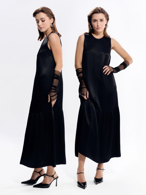 Платье-макси с воланом из вискозы с атласным блеском LPL 3128 - купить в интернет-магазине Conte