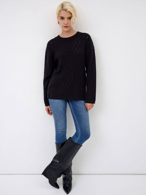Ажурный джемпер свободного силуэта из пряжи с хлопком LDK 24119 - купить в интернет-магазине Conte