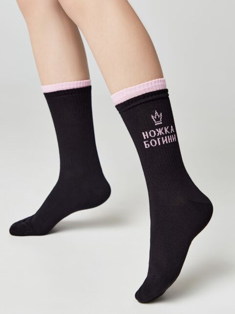 Удлиненные носки из хлопка в рубчик с надписью «Ножки богини» - купить в интернет-магазине Conte