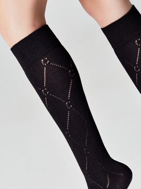 Гольфы из хлопка в ажурные ромбы и отсылкой к логотипу бренда, модель 007 - купить в интернет-магазине Conte