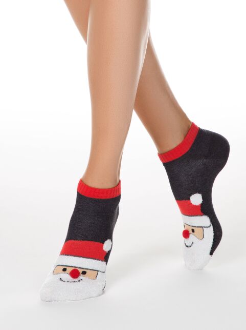 Short Christmas socks "Santa Claus" with a fluffy thread and a pompom - buy in the online store Conte