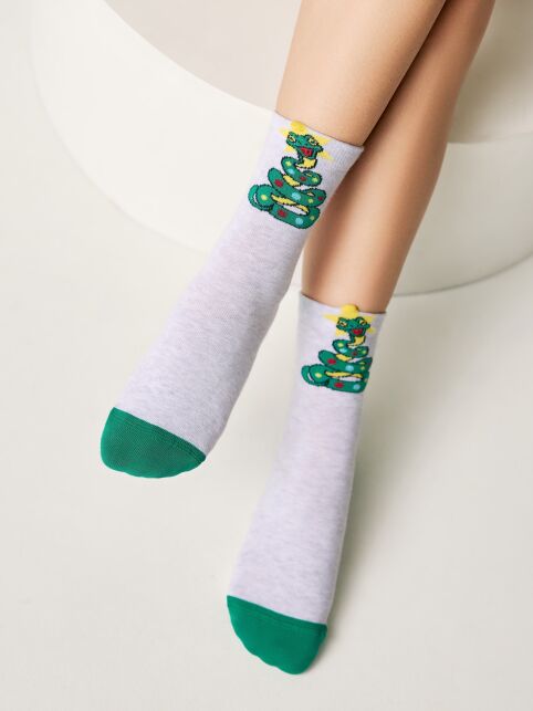 Новогодние светло-серые носки с пикотом «Змейка» - купить в интернет-магазине Conte