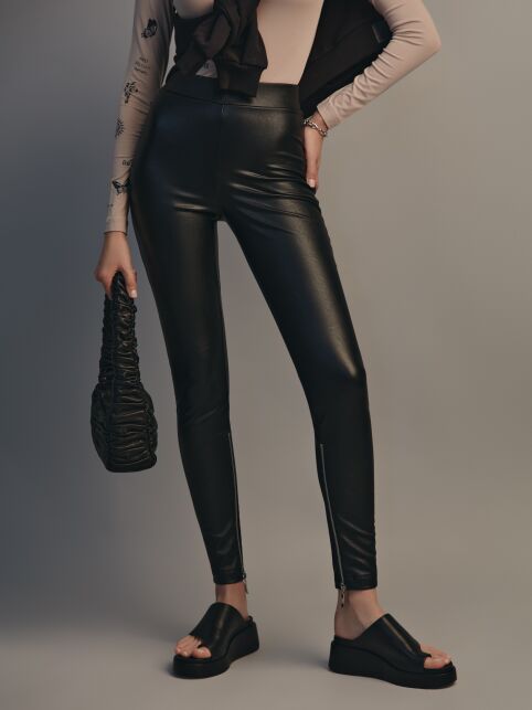 Леггинсы из экокожи на флисе с молниями по низу LLG 1932 - купить в интернет-магазине Conte