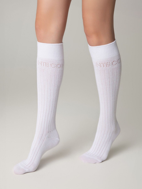 Гольфы из хлопка в ажурные ромбы и отсылкой к логотипу бренда, модель 006 - купить в интернет-магазине Conte