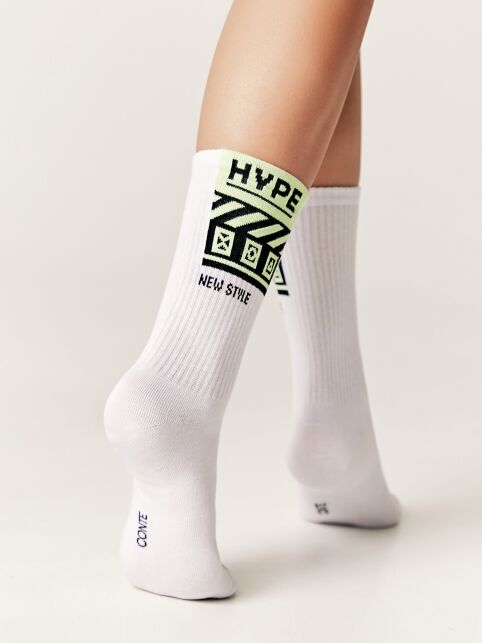 Удлиненные женские носки из хлопка в рубчик со светонакопительным рисунком «Hype» - купить в интернет-магазине Conte
