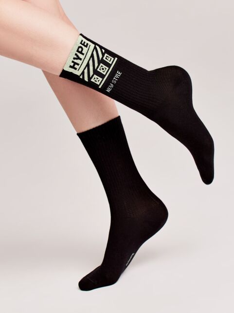 Удлиненные женские носки из хлопка в рубчик со светонакопительным рисунком «Hype» - купить в интернет-магазине Conte