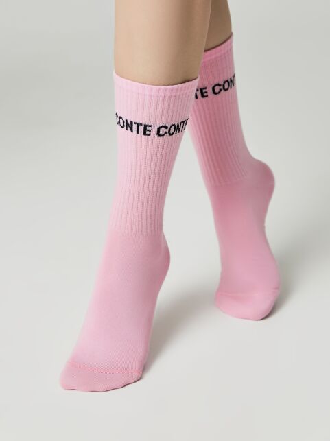 Удлиненные носки из хлопка в рубчик с надписью «CONTE» - купить в интернет-магазине Conte