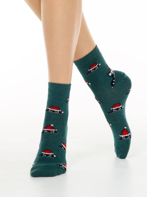 Женские новогодние носки с пушистой нитью «Xmas cat» - купить в интернет-магазине Conte