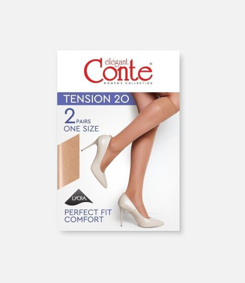 Thin elastic knee socks TENSION 20 (2 pairs per pack) - buy in the online store Conte