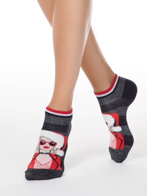 Short Christmas socks "Santa's Girlfriend" with rhinestones and lurex - buy in the online store Conte