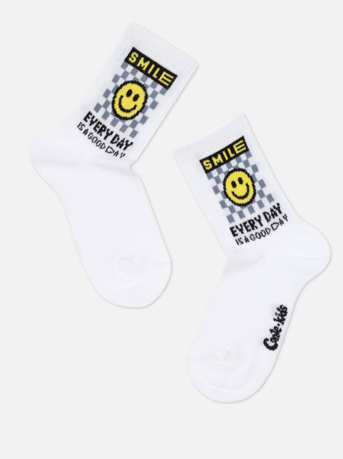 Удлиненные носки из хлопка в рубчик с рисунком "Smile" - купить в интернет-магазине Conte