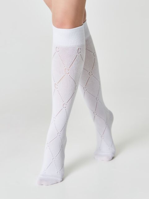 Гольфы из хлопка в ажурные ромбы и отсылкой к логотипу бренда, модель 007 - купить в интернет-магазине Conte