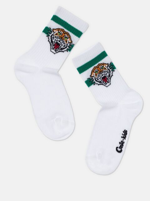 Удлиненные носки из хлопка в рубчик с рисунком "Тигр" - купить в интернет-магазине Conte