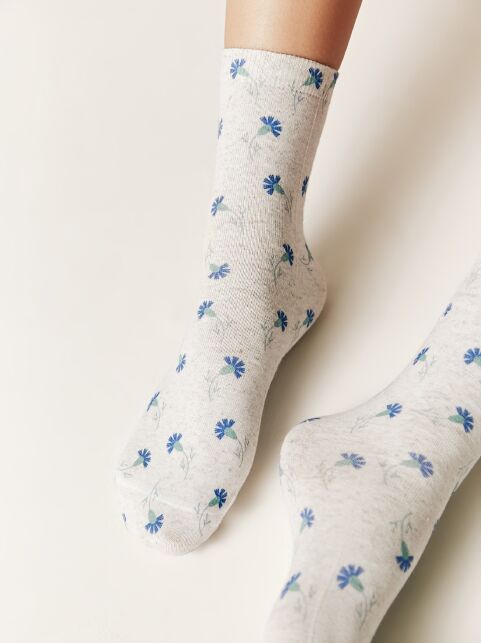 Носки из смесовой пряжи с хлопком и льном «Васильки» - купить в интернет-магазине Conte