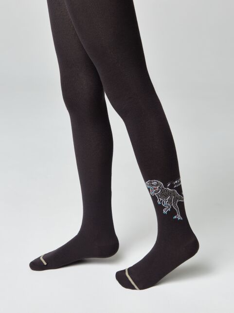 Хлопковые графитовые колготки TIP-TOP с рисунком "динозаврики" - купить в интернет-магазине Conte