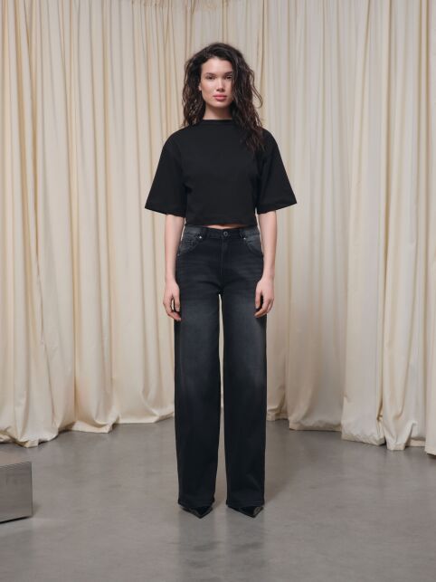 Чёрные джинсы wide leg с дополнительной петлёй для кастомизаций CON-800 Чёрные джинсы wide leg с дополнительной петлёй для кастомизаций CON-800 - купить в интернет-магазине Conte