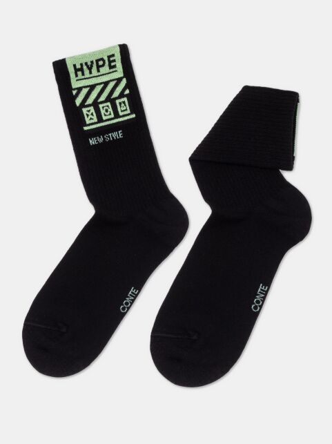 Удлиненные женские носки из хлопка в рубчик со светонакопительным рисунком «Hype» - купить в интернет-магазине Conte