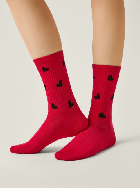 Удлинённые носки ACTIVE из хлопка с рисунком «сердечки» - купить в интернет-магазине Conte