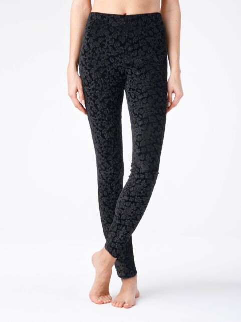 Velvet leggings with a floral print ADELINA - buy in the online store Conte
