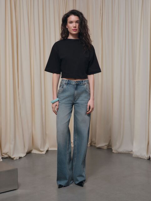 Джинсы wide leg винтажной варки с необработанным краем CON-845 Джинсы wide leg винтажной варки с необработанным краем CON-845 - купить в интернет-магазине Conte