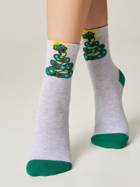 Новогодние светло-серые носки с пикотом «Змейка» - купить в интернет-магазине Conte