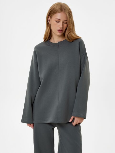 Джемпер из футера с ассиметричной планкой на горловине LD 3231 - купить в интернет-магазине Conte